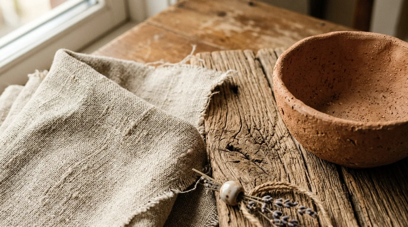 Show the beauty of natural materials up close inspiration for a Wabi Sabi interior.
